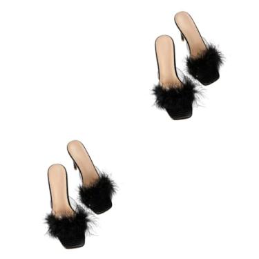 Imagem de PRETYZOOM 2 Pares sandálias de pele saltos pretos claros slides macios para mulheres saltos claros salto plataforma preto sandália de salto fino sapatos de salto fino fofo mulas