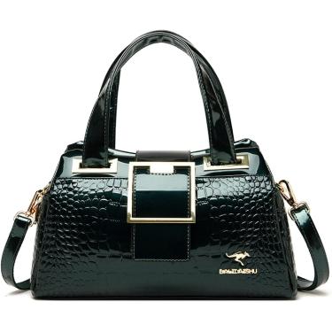 Imagem de Bolsa feminina nova bolsa feminina de couro macio de três camadas de grande capacidade, bolsa transversal de um ombro, bolsa brilhante de couro envernizado com estampa de crocodilo, verde