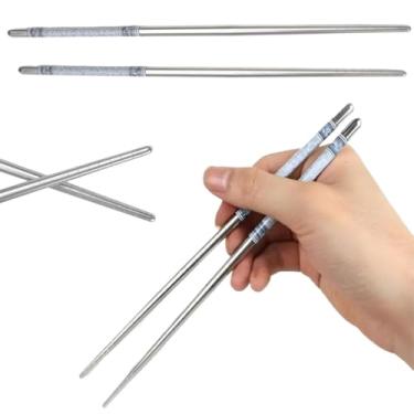 Imagem de Kit com 5 pares de hashi (10 palitos) - Pauzinhos de cozinha de inox, hashis longos, macarrão, hashis de cozinha para frigideira, cozinha, noodles, comida japonesa, comida chinesa