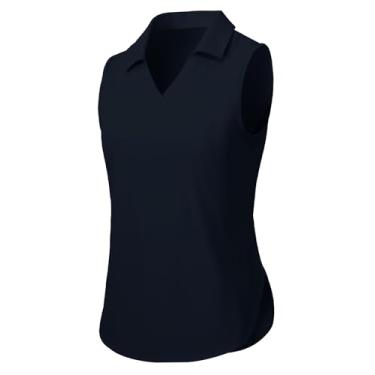 Imagem de TBMPOY Camiseta regata feminina de golfe sem mangas tênis FPS 50+ proteção solar secagem rápida polo atlética, Azul marinho, XXG