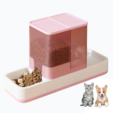 Imagem de Tfwadmx Alimentador automático de comida e água para gatos, alimentador automático para gatos, 2 em 1, dispensador de ração para animais de estimação para gatos e cães pequenos (rosa)