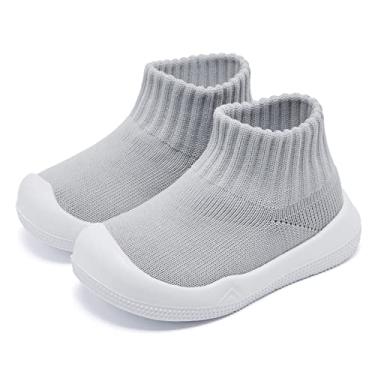 Imagem de Eashi Sapatos de caminhada para bebês meninos e meninas antiderrapantes respiráveis e quentes com sola de memória para proteger os dedos do pé tênis ao ar livre, Cinza puro, 0-9 Months Infant