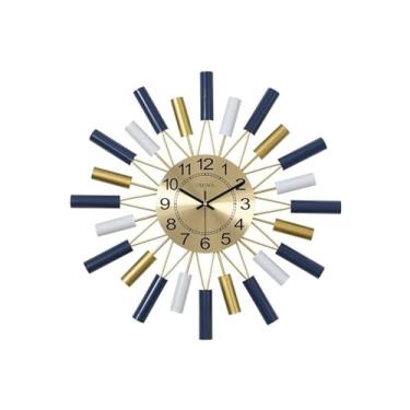Imagem de Relógios de Parede Relógio de parede moderno, mostrador de metal com decoração criativa de design de forma geométrica, preto, branco, dourado, azul Decoração