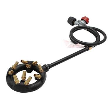 Imagem de Conjunto de queimador de ferro fundido caseiro com 10 jatos, sistema de controle de chama, 41000 BTU, com regulador de alta pressão com mangueira, forja, pizza, forno, peru, fritadeira, acessórios