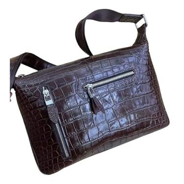 Imagem de Bolsa carteiro masculina de couro de crocodilo autêntico, bolsa mensageiro, pele de jacaré, masculina, bolsa de ombro única, Marrom, 32cm(Length) x 22cm(Height) x 9cm(Deep)