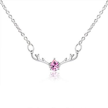 Imagem de JczR.Y Colar de chifre de veado, colar de chifre de cristal austríaco, pingente para mulheres, chifres de alce de cristal delicados, gargantilha, corrente de clavícula, colar de Natal, joias para