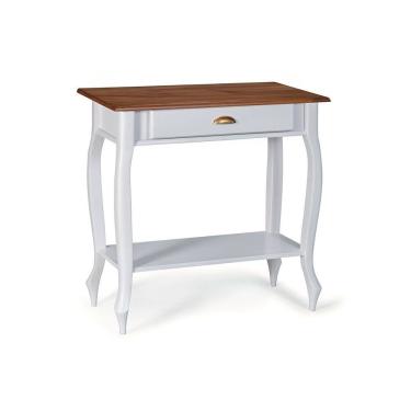 Imagem de Bancada Aparador Mini Lavabo 1 Gaveta Pés Luiz XV Dália 3062 Linz Móveis - Off White/Imbuia Glazer
