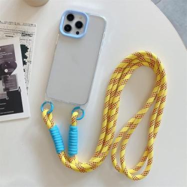 Imagem de Moda crossbody correia cinta caso de telefone claro para iphone 15 14 13 12 11 pro max longa corda de cânhamo capa traseira, céu azul, para iphone 13promax