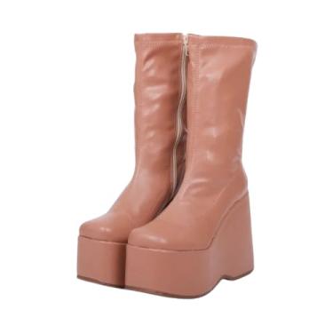 Imagem de Bota Feminina Cano Baixo Salto Alto Plataforma Anabela Fashion (Nude, BR, Adulto, Numérico, 39)