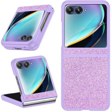 Imagem de NINKI Capa compatível com Motorola Razr 2024 com protetor de tela - Couro PU Glitter Bling + Capa protetora de policarbonato rígido flip para Moto Razr 50 5G - Roxo