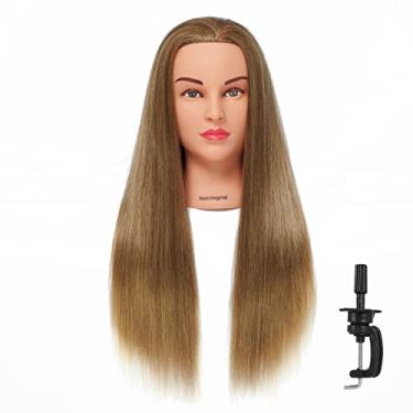Imagem de Hairingrid Cabeça de manequim de 66 a 71 cm, cabeça de manequim para treinamento de cabelos, cabeça de boneca cosmética, cabelo de fibra sintética e suporte de grampo grátis (R71907LB62720)