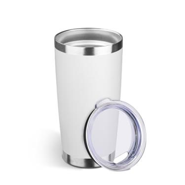 Imagem de StarSpeed Copo de 590 ml a granel com tampa, copos isolados de aço inoxidável, parede dupla, isolamento a vácuo, copos de café revestidos em pó para bebidas quentes e frias (branco, 1)