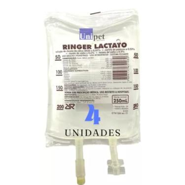 Imagem de Solução Ringer Lactato 250 mL JP - 4 Unidades - Reposição de Eletrólitos, Hidratação, Solução Estéril, Reidratação Animal - Unipet