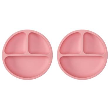 Imagem de Kit 02 Unidades Pratinho de Silicone de Alimentação Para Bebê com Ventosa e Divisórias Rosa