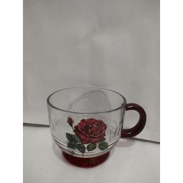 Imagem de Xícara de Vidro Jumbo para Cereais/Sopa/Mingau, 480ml, com Desenho de Rosa Vermelha