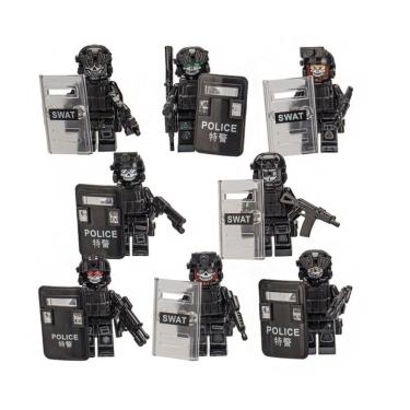 Imagem de Kit 8 Boneco Militar Policial Caveira Blocos De Montar