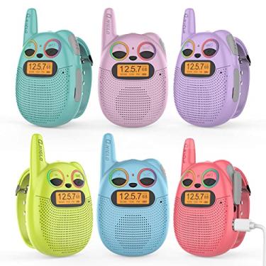 Imagem de QNIGLO Q136 Kitten Walkie Talkies 6 Pack, com Rádio FM Família Pulseira Portátil Equipamento de Camping, Brinquedos de Moda de Legal para Crianças de 3 a 12 Anos (6 Cores)
