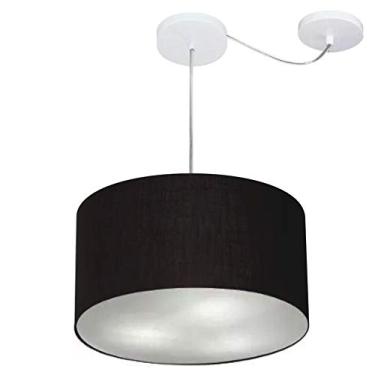Imagem de Lustre Cilíndrico com Desvio de Centro Cúpula Tecido 40x21, Vivare Iluminação, Pendente4256 PR, Preto, Médio