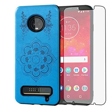 Imagem de Asuwish Capa compatível com Moto Z3 / Z3 Play e película protetora de tela de vidro temperado fina fina macia TPU flor couro resistente capa de celular para Motorola MotoZ3 Z 3 capa 3 3Z Z3play