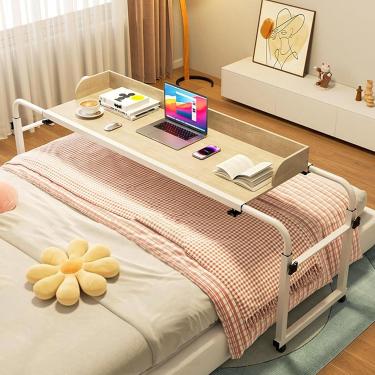 Imagem de Mesa móvel sobre cama, mesa de computador com rodas Mesa portátil de altura ajustável com rodas giratórias sobre cama Mesa médica ajustável de 115-210 cm com rodas, preta