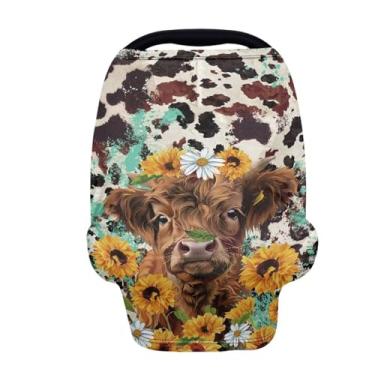 Imagem de Wanyint Highland Cow, girassol, capas de assento de carro, lenço de amamentação, capa para carrinho de compras e capa de cadeira alta, protege bebês e mães que amamentam