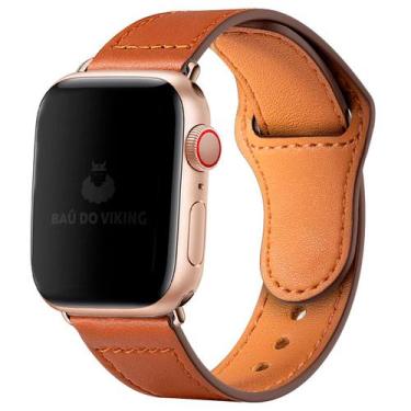 Imagem de Pulseira Couro Fecho Botão Pino Compatível com Apple Watch - Baú do Vi