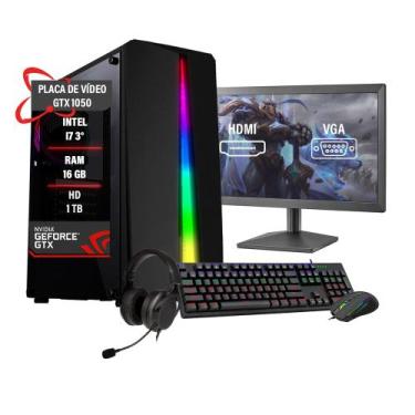 Imagem de Pc Gamer Completo Intel i7 3 GTX 1050 Memória 16GB HD 1TB SSD 120GB - 