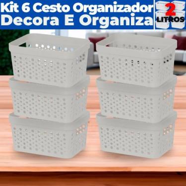 Imagem de Kit 6 Cestos Organizador s/ Tampa Trama Rattan 2L Usual - Usual Utilid