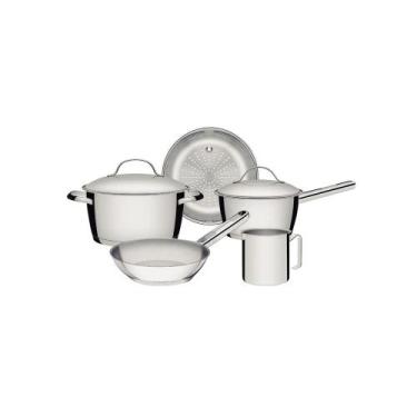 Imagem de Jogo de Panelas Tramontina Allegra Inox Fundo Triplo 5 Peças, Inox, 5