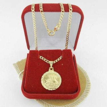 Imagem de Corrente Feminina 40cm 3mm São Jorge Folheada Ouro CR1631 - WNBIJOUTER