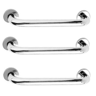 Imagem de Alça de Apoio 30cm Kit 3 Uni Barra Inox Suporte Cadeirante Idoso Deficiente Banheiro Box Escada Corrimao Segurança Proteçao