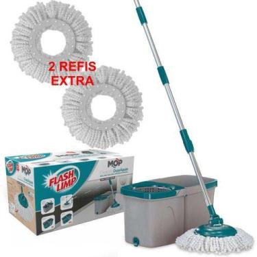 Imagem de Kit 1 Mop Duas Aguas Fit Esfregão Microfibra Cesto Inox Flash Limp MOP