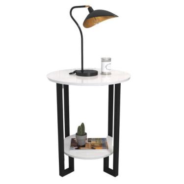 Imagem de Mesa De Apoio Redonda 2 Tampos Pés Preto - Branco - RDS