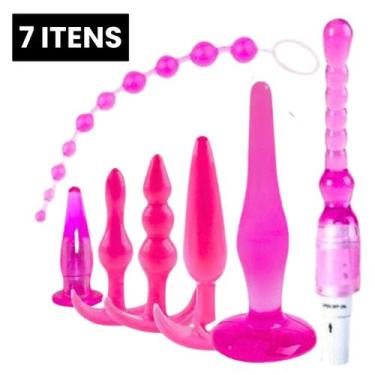 Imagem de Kit 7 Plug Anal com Vibrador Jelly P M G Escalonado Ventosa Grande e P