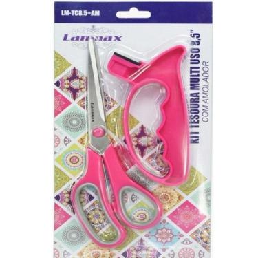 Imagem de Kit Tesoura Multiuso 8.5 Com Amolador (rosa) - LANMAX