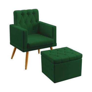 Imagem de Kit Poltrona Nina Capitonê com Puff Quasar Suede Verde Aradecor