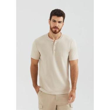 Imagem de Camiseta Básica Henley Masculina Texturizada - Hering, P, Marrom claro