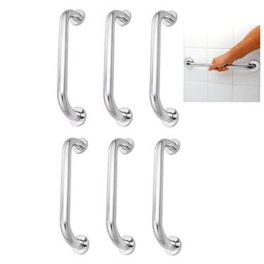 Imagem de Alça de Apoio 30cm Barra Inox Kit 6 Unidades Idoso Cadeirante Deficien