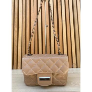 Imagem de Bolsa Feminina Ombro Transversal Alça Corrente - MANU SHOES, Amêndoa, 