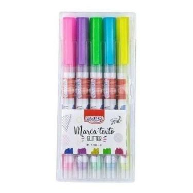 Imagem de Caneta Marca Texto Glitter 05 Cores Brw Ca2017