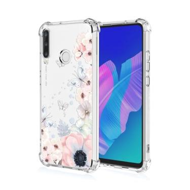 Imagem de RRXSYXL Capa para celular Huawei Y7P 2020, Huawei P40 Lite E, Honor 9C com estampa floral e borboletas transparentes, proteção à prova de choque, capa de TPU macio para Huawei Y7P 2020 (flores