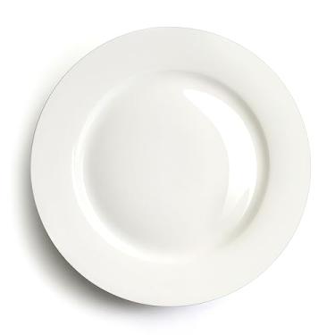 Imagem de IQCWOOD Pratos de jantar planos de porcelana, conjunto de pratos brancos de 6 peças, prato de salada de sobremesa de 20 cm, conjunto de pratos de servir - seguro para forno e lava-louças, resistente a arranhões, pratos de festa de louça