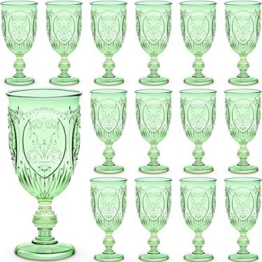 Imagem de Wiwiqing 24 peças de taças de plástico vintage de 212 g taças de vinho de plástico coloridas retrô em relevo para bar de vinhos, suco, chá de bebê, recepção de casamento, festa de grande evento