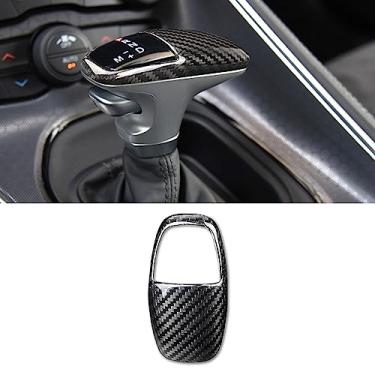 Imagem de SUNJIKA Compatível com console central de fibra de carbono real não ABS capa de câmbio caixa de câmbio acessórios interiores para Dodge Challenger Viper Charger SRT (preto 1 peça)