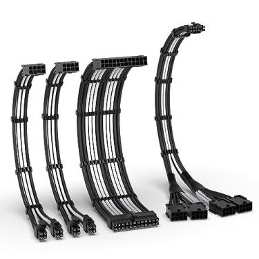 Imagem de EZDIY-FAB Kit de cabo de manga PCIE 5.0 12VHPWR, extensão de cabo de fonte de alimentação 16AWG, 24PIN-ATX/(4+4) PIN-EPS/(12+4) PIN para 4X 8 PIN PCIE- RTX4090/4080/4070Ti cabo de extensão - branco/preto