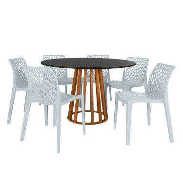 Imagem de Conjunto Mesa De Jantar Redonda Talia Amadeirada Preta 120cm Com 6 Cadeiras Gruvyer - Cinza
