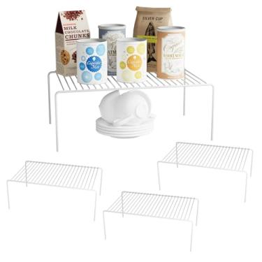 Imagem de DPZM Conjunto de 4 prateleiras de armazenamento de armário branco médio (33 x 24 cm), organizador e armazenamento de balcão de cozinha de arame de metal à prova de ferrugem, organização de especiarias