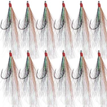 Imagem de Bucktail Teasers Ganchos de pesca de água salgada Linguado de Aço de Alto Carbono Ganchos de Pesca Bucktail Mylar Teasers Inseridos para Catfish Bacalhau Linguado Hi/Lo Rig