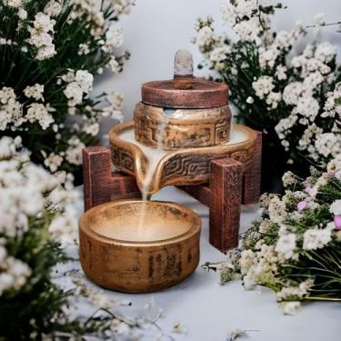 Imagem de Incensario Efeito Cascata Oriental Moinho de Resina Decorado - Hp Deco