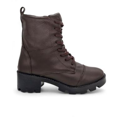 Imagem de Bota Coturno Feminino Salto Baixo Couro - Cacau Shoes, 38, Marrrom